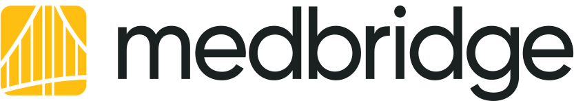 Medbridge logo with black "medbridge" text and a yellow square with white abstract lines.